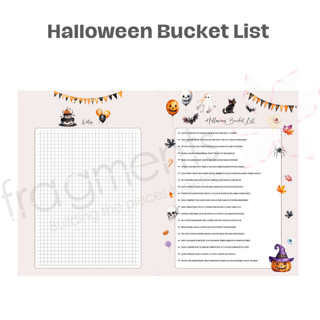 Halloween Bucket List Planner Printable Insert